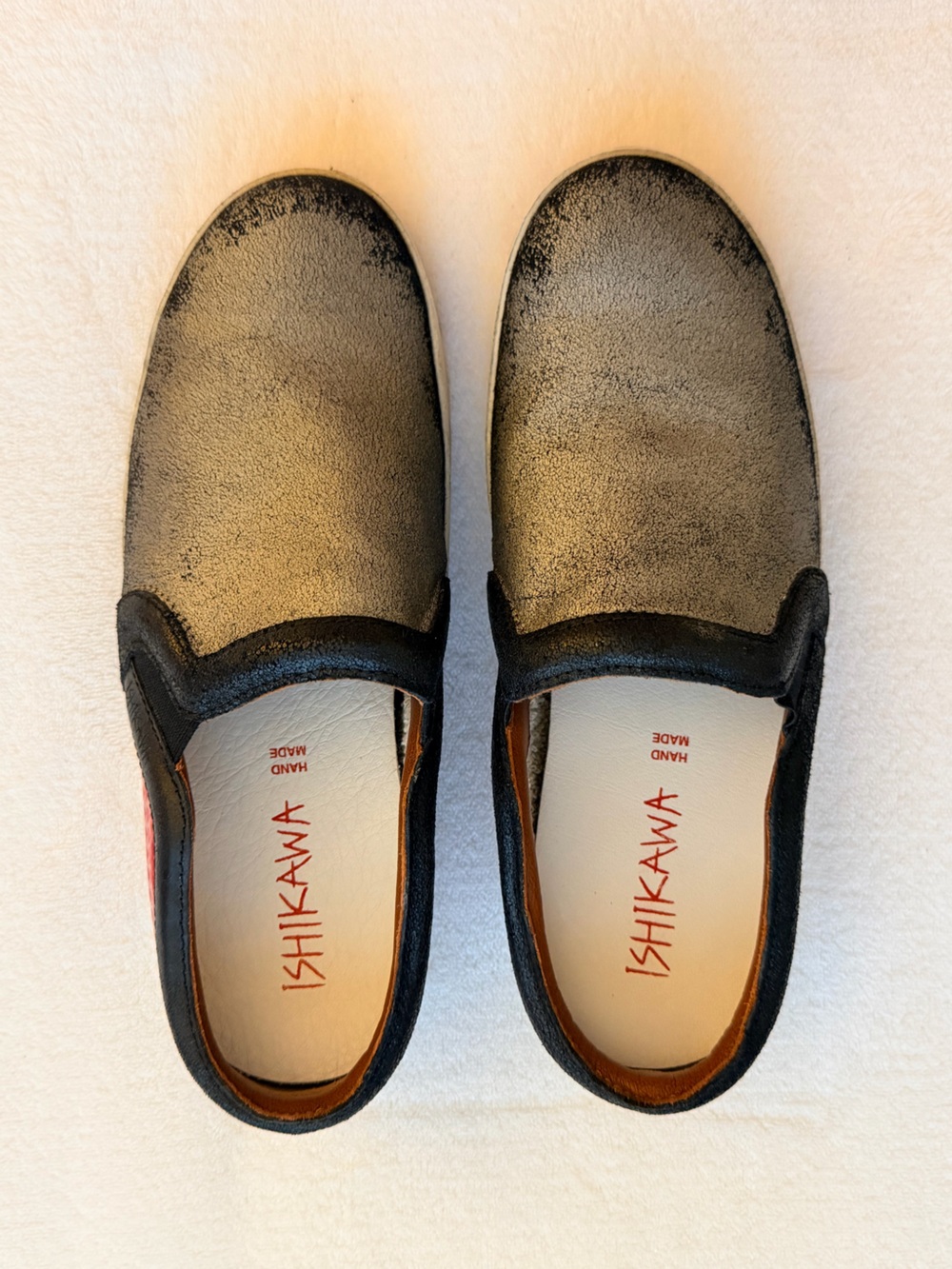 Ishikawa Handmade Italian Metallic Leather Slip-On Sneakers